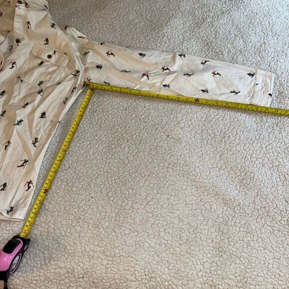 Eddie Bauer Large Ski Snowboard Pattern Cream Button Down Collared Flannel Shirt - Picture 9 of 10